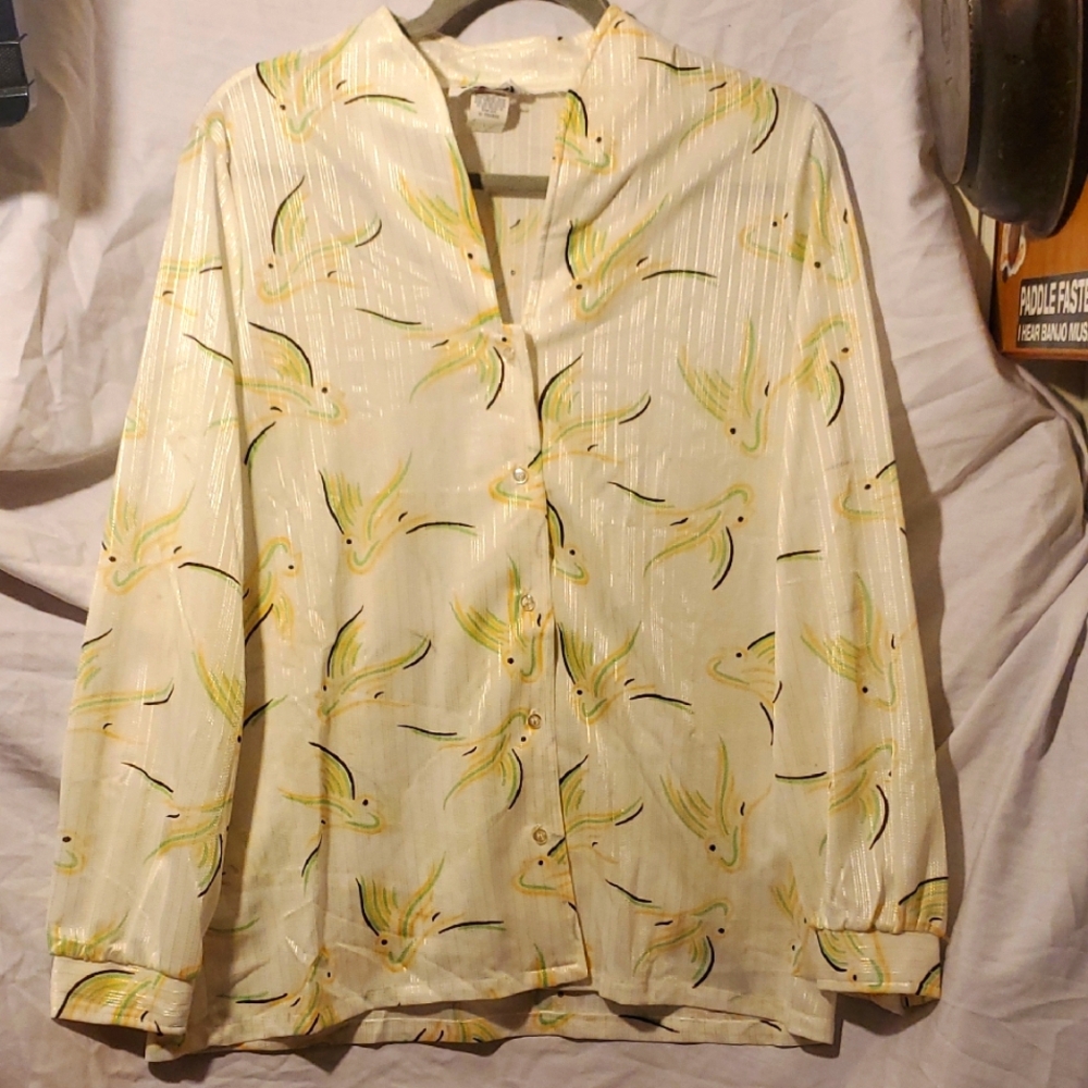 Women's sheer button-down dress shirt. Large.